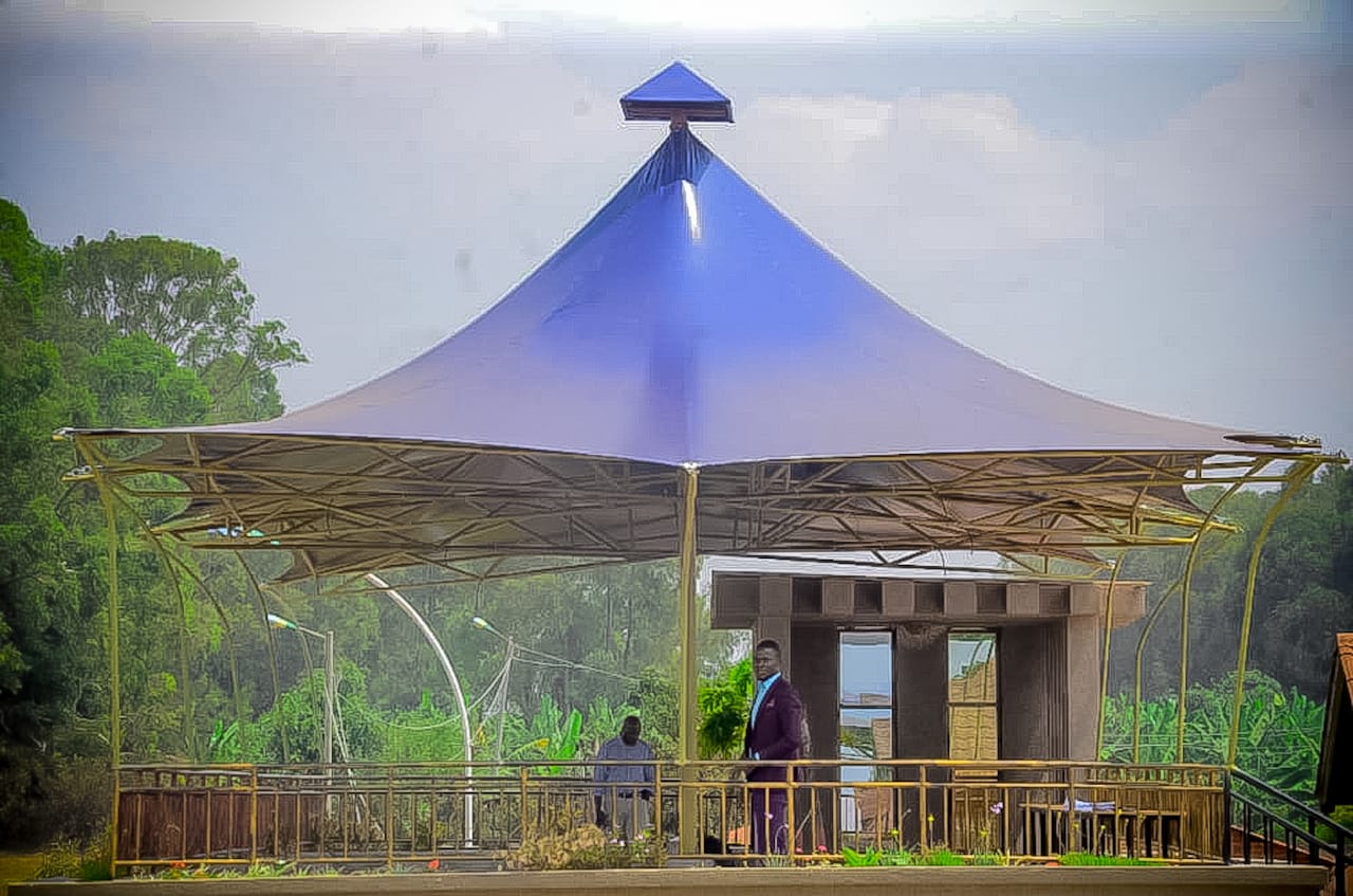 Elegant blue canopy structure East Africa by Organic Tents