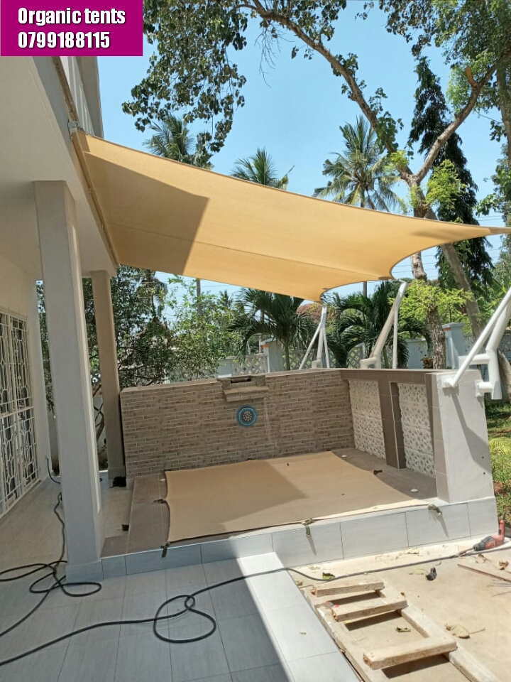Shade sail installation Kenya by Organic Tents